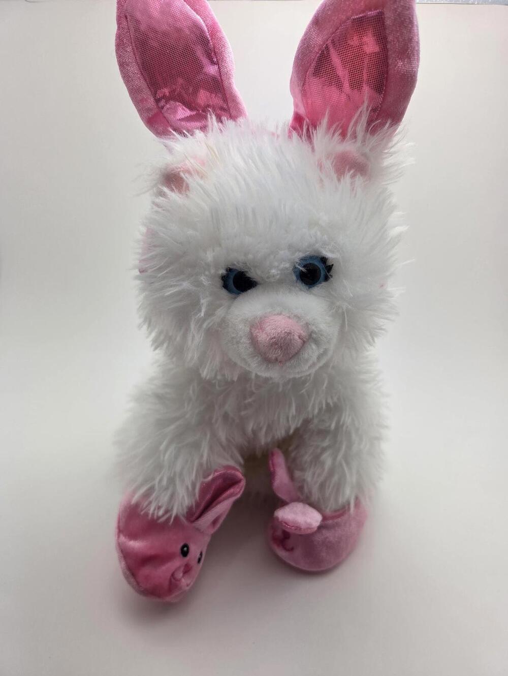 Gund White Cat Pink Bunny Ears and Slippers Plush, Vintage! (10 inch)